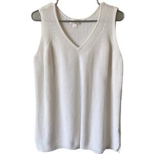 BELLE BY KIM GRAVEL NWOT Shaker Knit V Neck Tank Sweater White XL Coastal